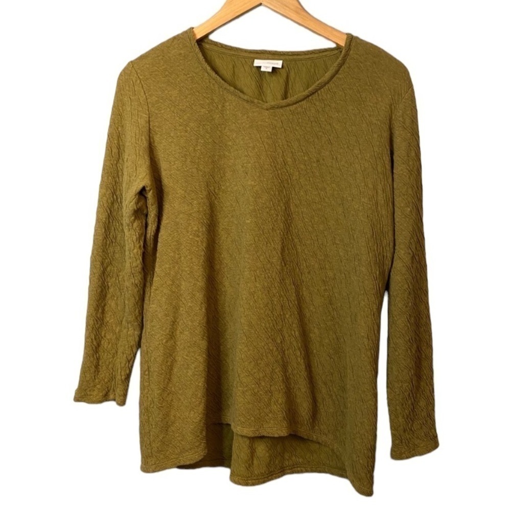 J. Jill Pure Jill Green 100% Cotton Textured Knit Long Sleeve Top Size M